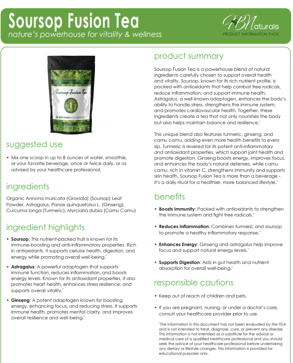 Soursop Fusion Tea - For Cellular Health, Stress, Inflammation, Energy
