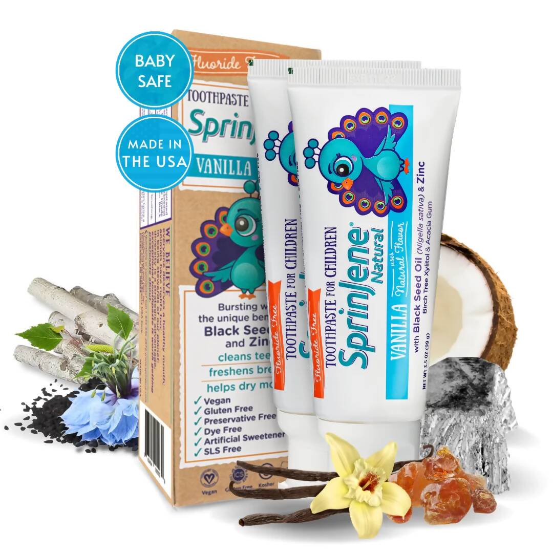 SprinJene Natural® Children's Vanilla Toothpaste Fluoride Free (Bundle of 2)